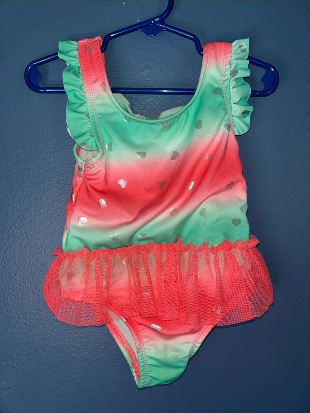 Penelope Mack 3t Swim Ruffle Coral Hearts Swimsuit Baby Toddler Bathing Suit